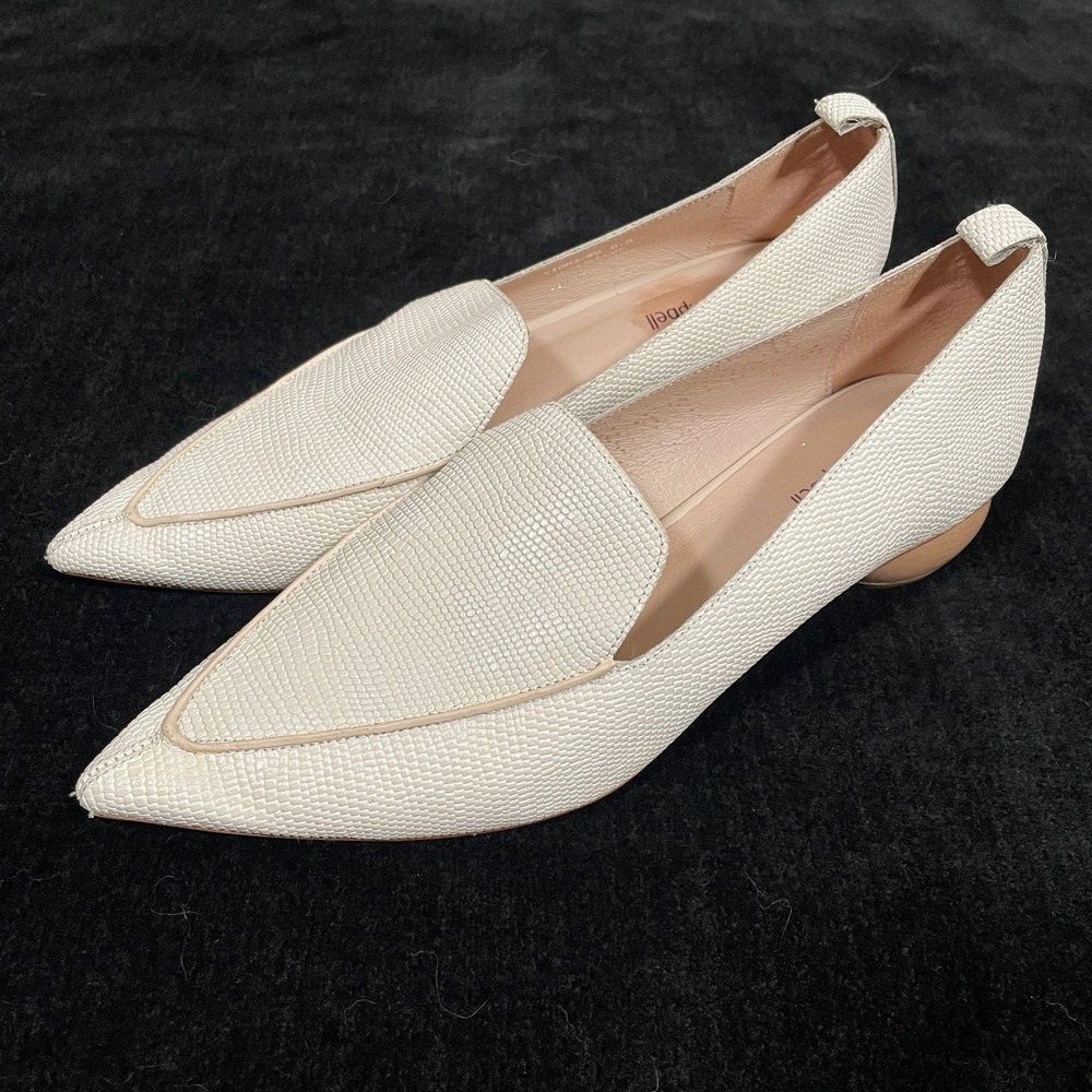 Jeffrey Campbell Viona Loafers Ivory Lizard Point Toe Sculpted Heel Office 8.5 - Picture 2 of 8